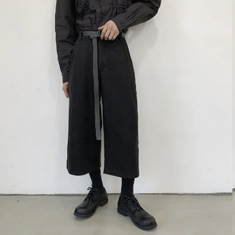 Preto solto Повседневная обувь de lã с длинными рукавами perna calças com cinto masculino Japan уличная