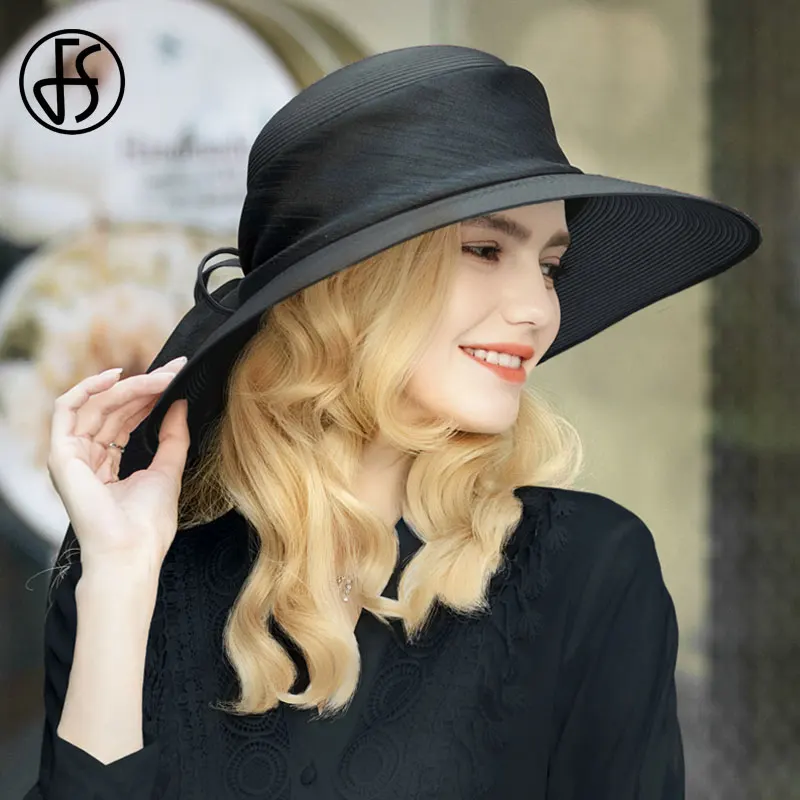 Женская соломенная шляпа с бантом FS широкими полями и лентой от солнца Пляжная