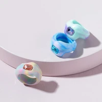3pcsset ins style korean charm tie dye irregular ring for women acrylic 90s style aesthetic vintage geometric ring jewelry gift