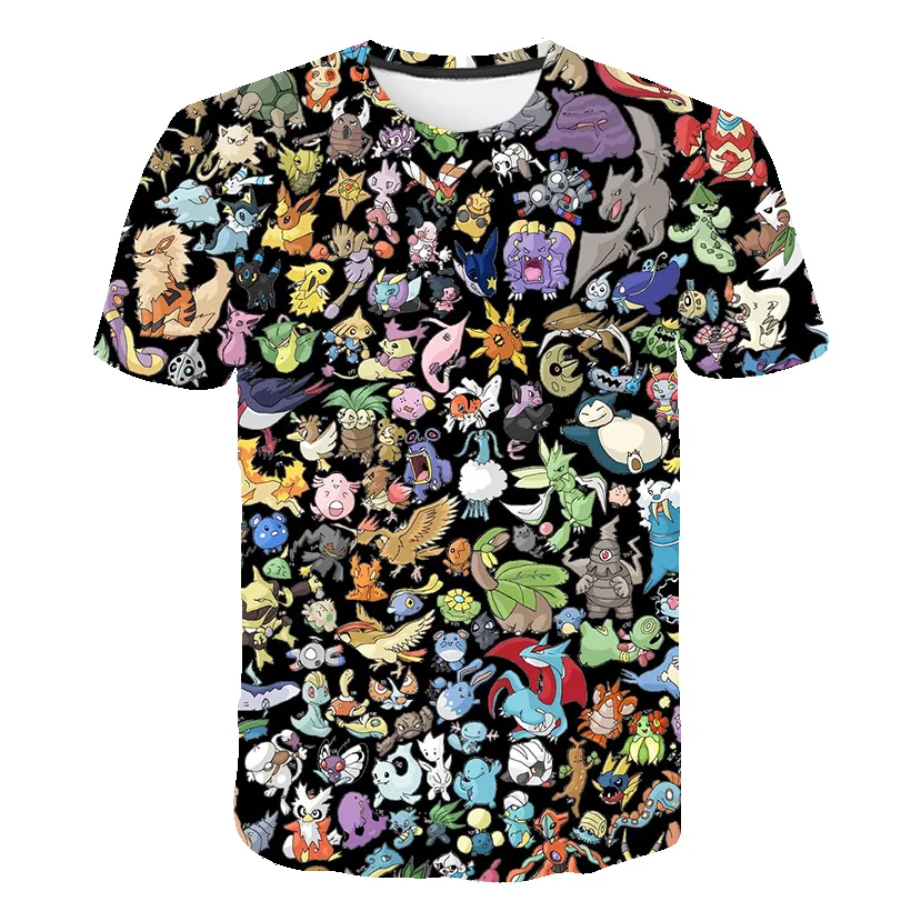 T-shirts-Camiseta de dibujos animados 3DT para niños, camiseta de animación de Pokémon, top informal de moda de verano 2021
