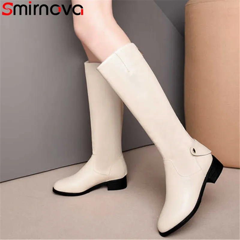 Smirnova/Большие размеры 34-45, новые сапоги до колена женские сапоги из искусственной кожи и коровьей кожи осенне-зимние сапоги для верховой езды на среднем каблуке с молнией