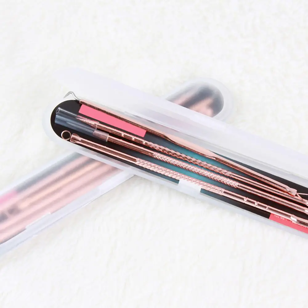 

4pcs/set Facial Blackhead Whitehead Comedone Extractor Acne Needles Rose Gold Pimple Remover Sets Nose Cleaner Skin Care Tools