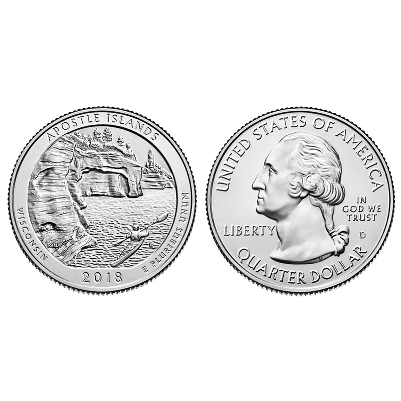 

Монета национального парка США, № 42, парк апостольных островов, Висконсин, 2018, 100% оригинальные монеты Unc