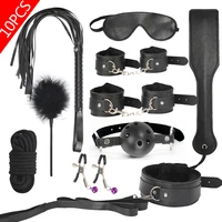 10pcs set pu leather bdsm bondage sex toys for couples collar nipple clamp erotic handcuffs mouth gag whip rope slave sm product