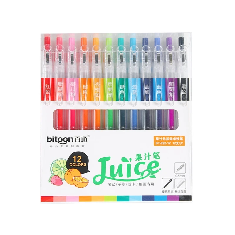 

12 Pcs/Pack Multi-purpose Gel Ink Pen with Flexible Pocket Clip Retractable Gel Pens 12 Colors Great Gift for students