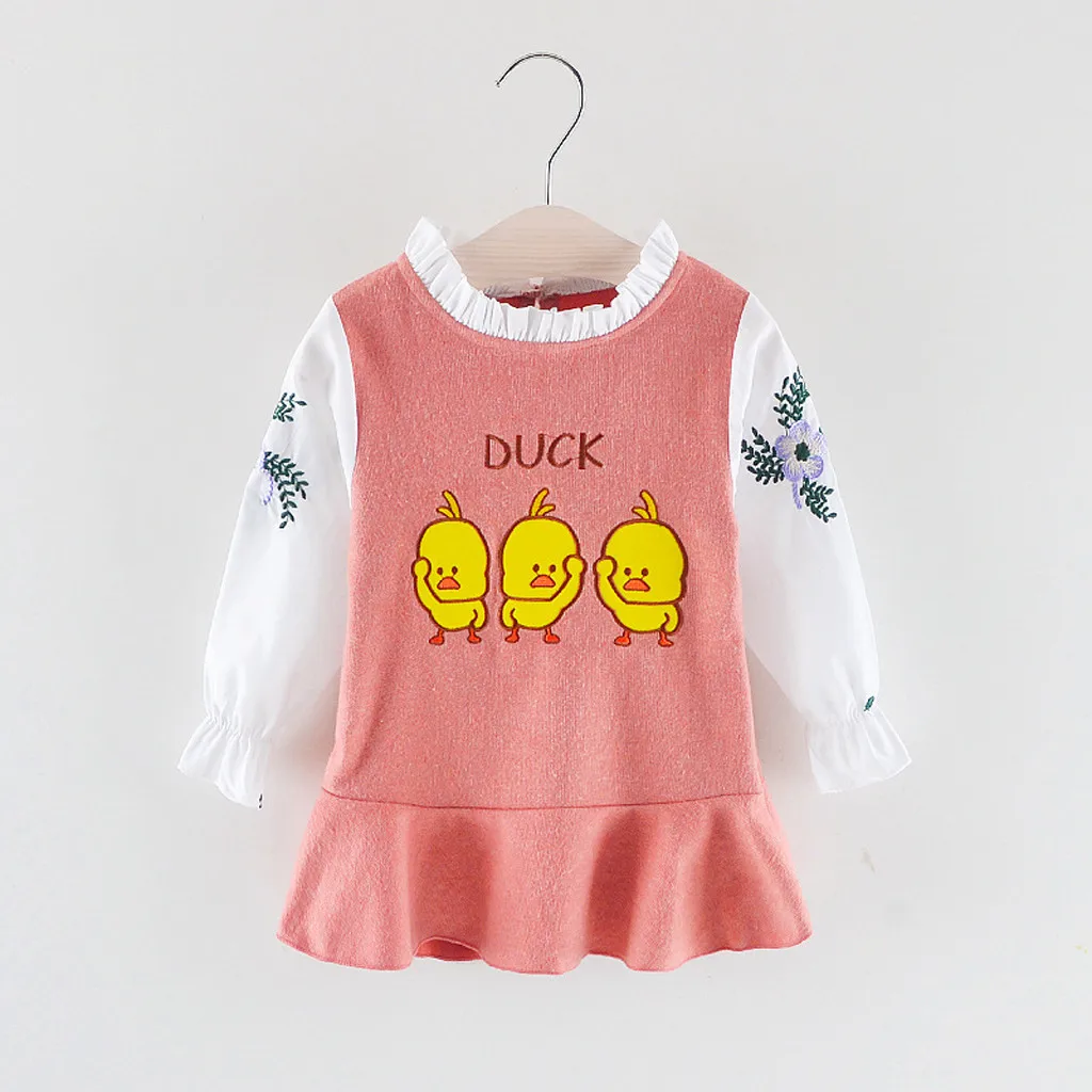 Детские платья для девочек зимнее платье с длинными рукавами и круглым вырезом