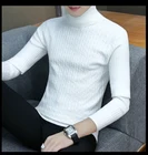 Мужской свитер осень-зима 2020, однотонный вязаный приталенный пуловер для взрослых с длинным рукавом и высоким воротником, с витой завязкой, теплая водолазка
