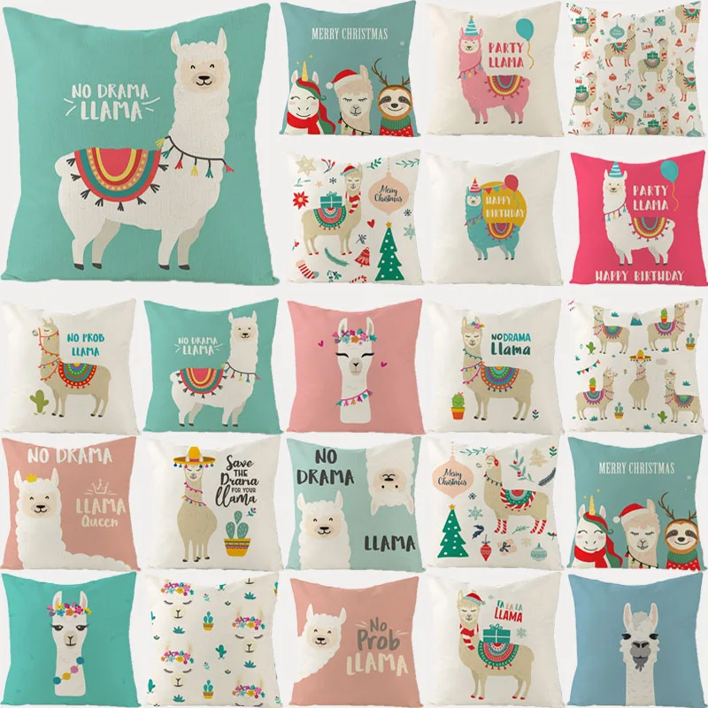 

Cartoon Animal Cushion Cover 45X45cm Nordic Style Peach Skin Pillowcase Home Decoration Sweet Alpaca Decorative Pillowcase