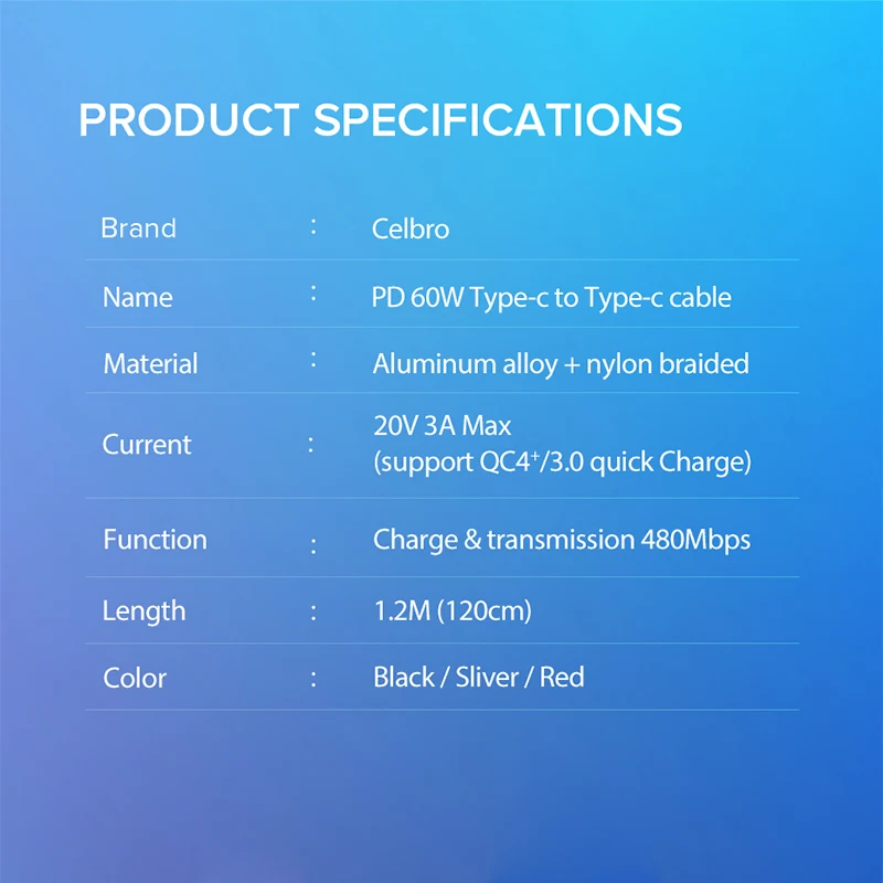

UGI 60W 3A Fast Charging Cable QC 4.0 1.2M Type C To Type C USB C Cable Data Sync For Xiaomi Samsung Huawei Oneplus Mobile Phone