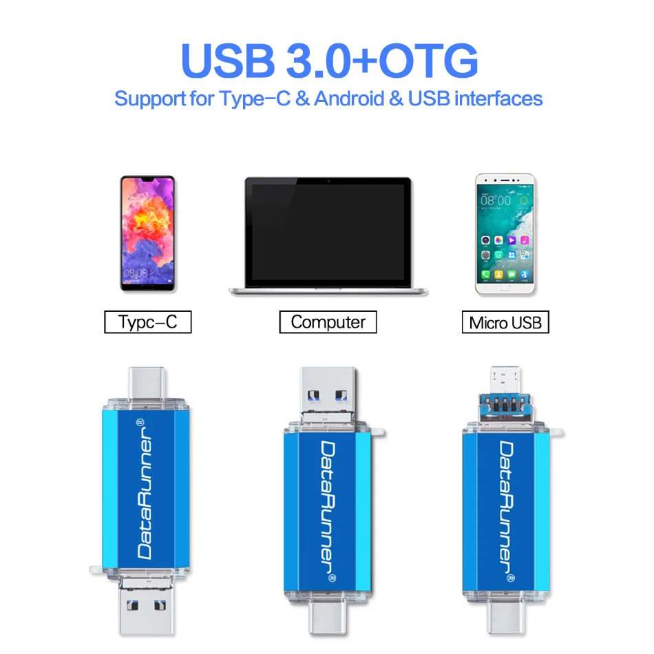 DataRunner OTG USB флеш-накопитель 3 в 1 type-C &amp Micro usb 0 16 ГБ 32 64 128 256 Гб флешки | Компьютеры и