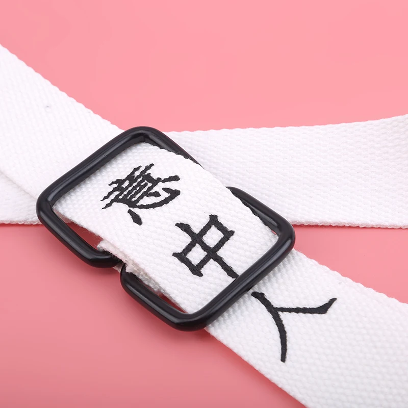 

men belt Canvas Nylon Student Harajuku Chinese characters personality Text Double buckle Casual off white Canvas belt