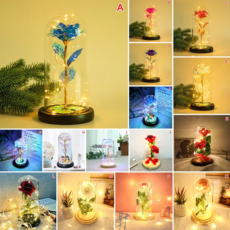 

Artificial Eternal Rose LED Light Beauty The Beast In Glass Cover Christmas Home Decor for Mother Valentines Day New Year Gift