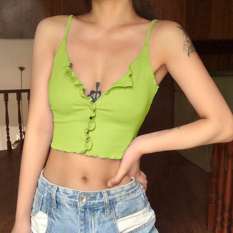 

Women's Tank Top Ribbed Cami Top Short Tank Sling Top Cropped 2020 Spring Summer Casual Tanks Fashion Spaghetti Strap Solid Vest