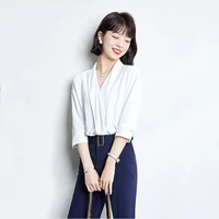 blouses 2021 summer half sleeve korean fashion v neck white chic chiffon womens shirt top femme
