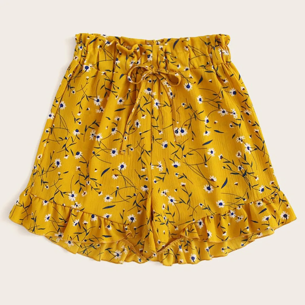 Женские плиссированные шорты на завязках повседневные богемные с цветочным