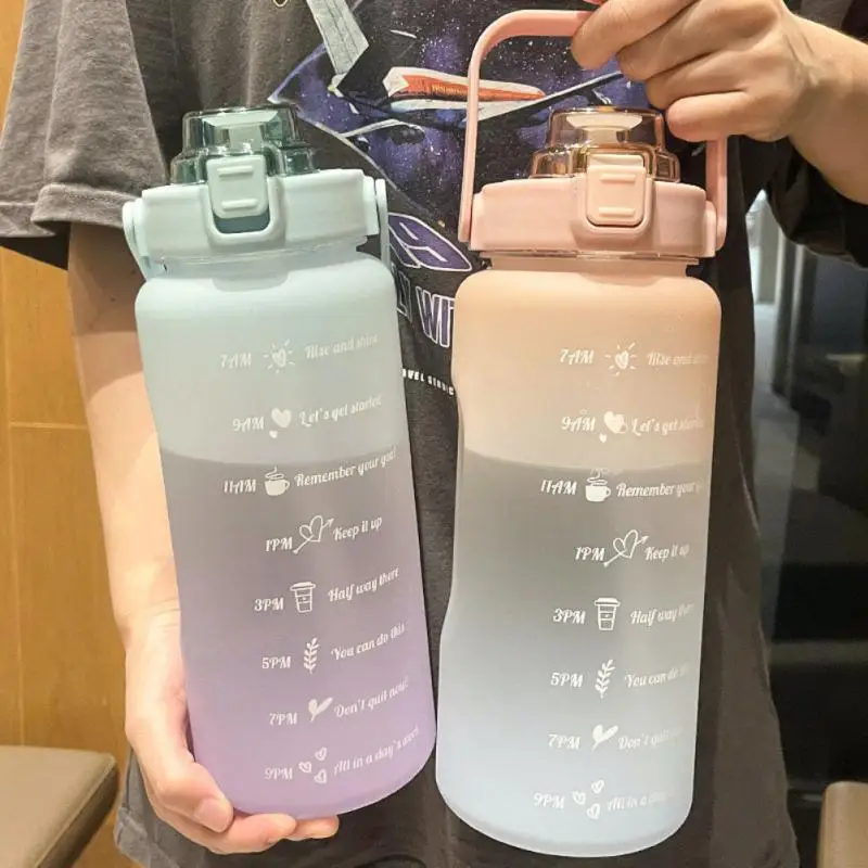 

2L Sports Water Bottle Large Capacity Fitness Graduated Straw Cup Portable Outdoor Travel Water Bottle Color Gradient Kettles