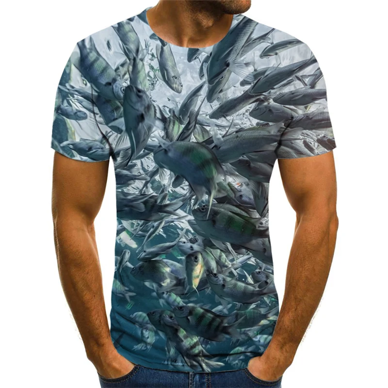 

Ocean fish 3D printing men and women T-shirt fish element pattern 3D printing T-shirt fishing fun children's T-shirt 110-6XL