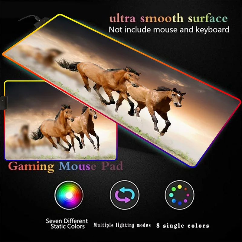 

Animal Horse RGB Gaming Large Mousepad XXL Gamer Mouse Mat with Backlight 900x400 Computer RGB LED Desk PC Keyboard Mat Carpet