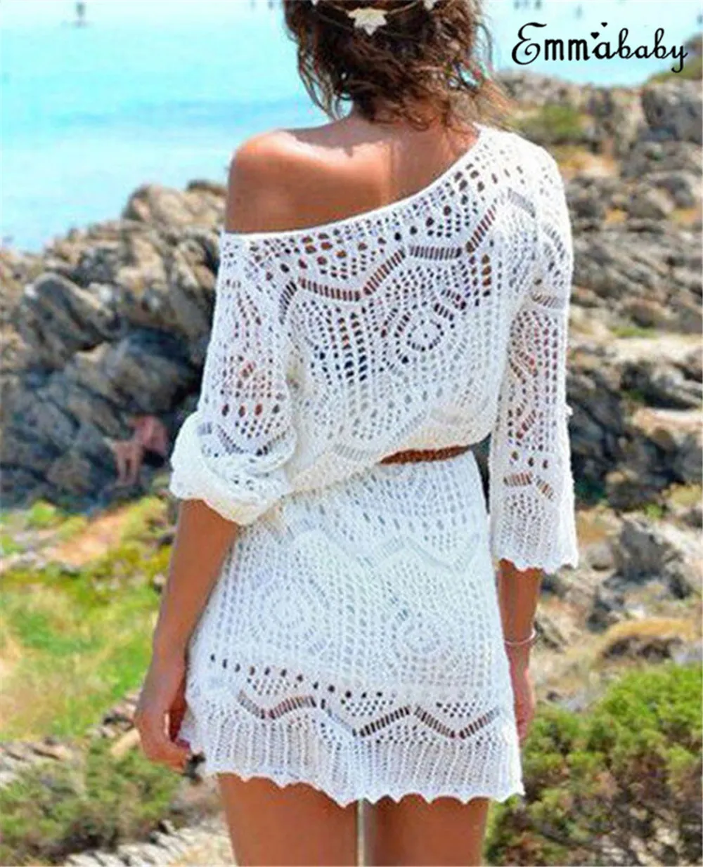 Мини-платье один размер сексуальное женское кружевное вязаное платье Летнее