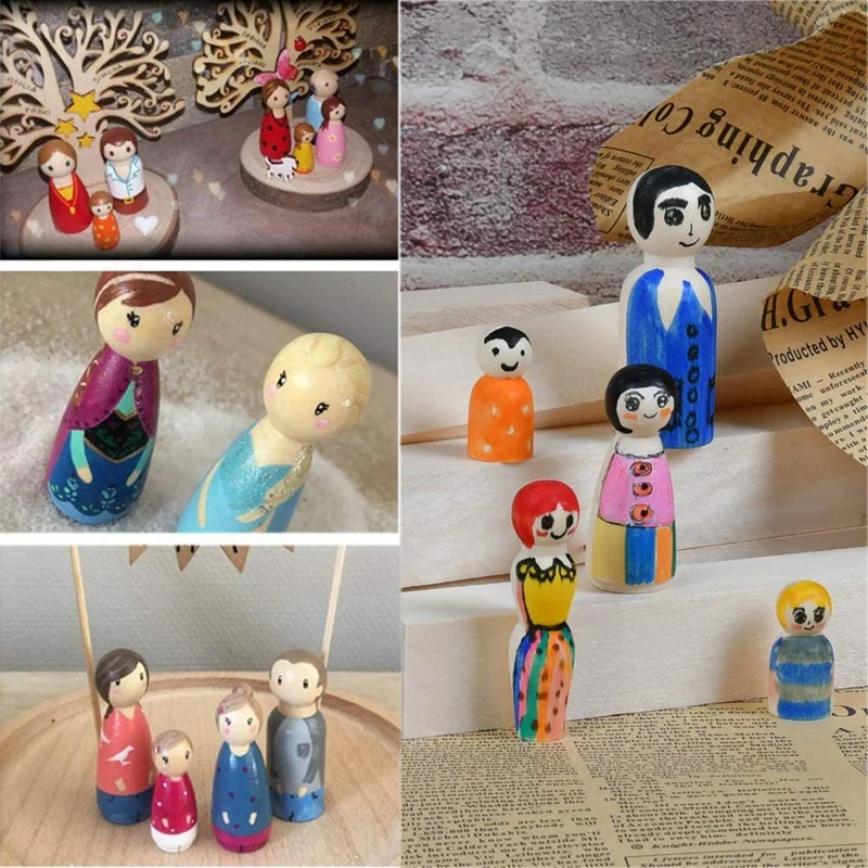 

Unfinished Wooden Peg Dolls,Family Peg People Doll Body,Natural Decorative Wood Figures for Painting,Craft Projects 50Pc