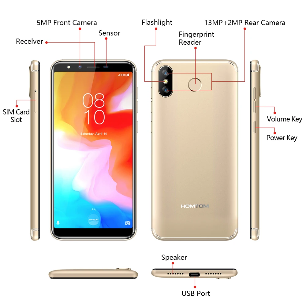 HOMTOM H5 5 7 дюймов ips дисплей 3 Гб ОЗУ + 32 ПЗУ смартфон четыре ядра 1 ГГц gps отпечаток
