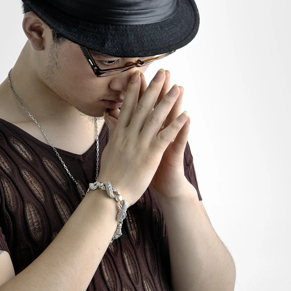 Мужской браслет-цепочка с драконом серебро 925 пробы