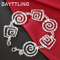 bayttling 8 inch 925 sterling silver bracelet exquisite round thread bracelet for woman man luxury fashion party gift jewelry