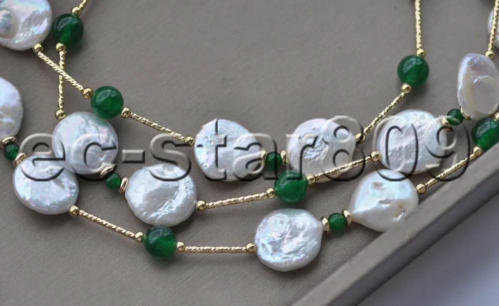 

Z10758 20"~60" 15mm White Coin Pearl Green Jade Necklace