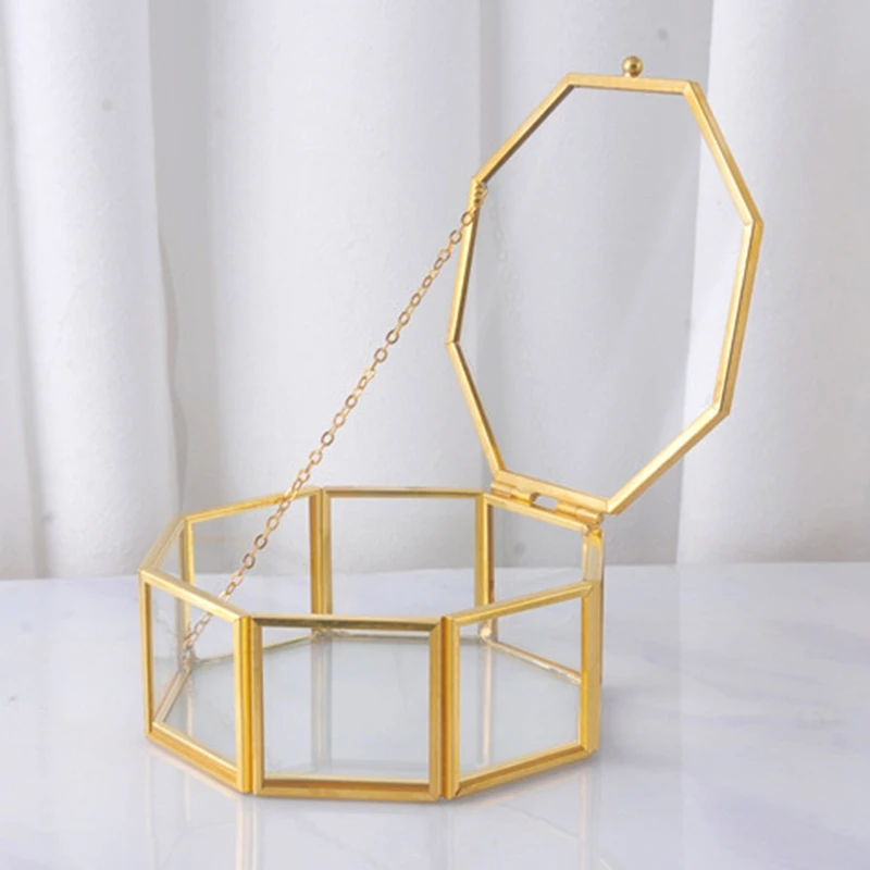 

8-sided Retro Glass Jewelry Box with Polished Edge 53CB