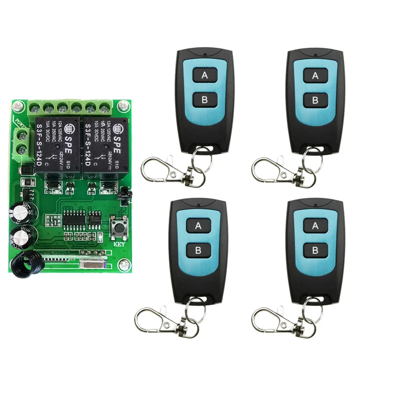

DC24V 2CH Radio Controller RF Wireless Relay Remote Control Switch 315 MHZ 433 MHZ Transmitter+1 Receiver /lamp/ window