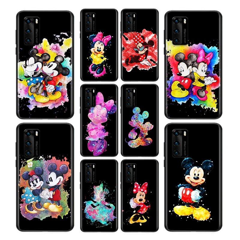 

For Huawei P40 P30 P20 P50 Pro Plus P10 P9 P8 Lite 2019 2017 RU E Mini Black Color Disney Mickey Mouse Soft TPU Phone Case
