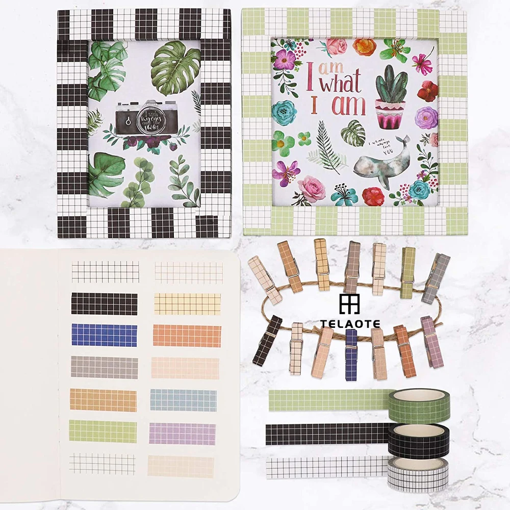 

10m Cute Grid Stripe Washi Tape Solid Color Masking Tape Decorative Adhesive Tape Sticker Scrapbooking Planner Stationery