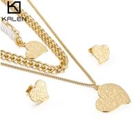kalen fashion pearl charms jewelry set for women stainless steel heart multi layer necklace wedding cuban chain jewelry