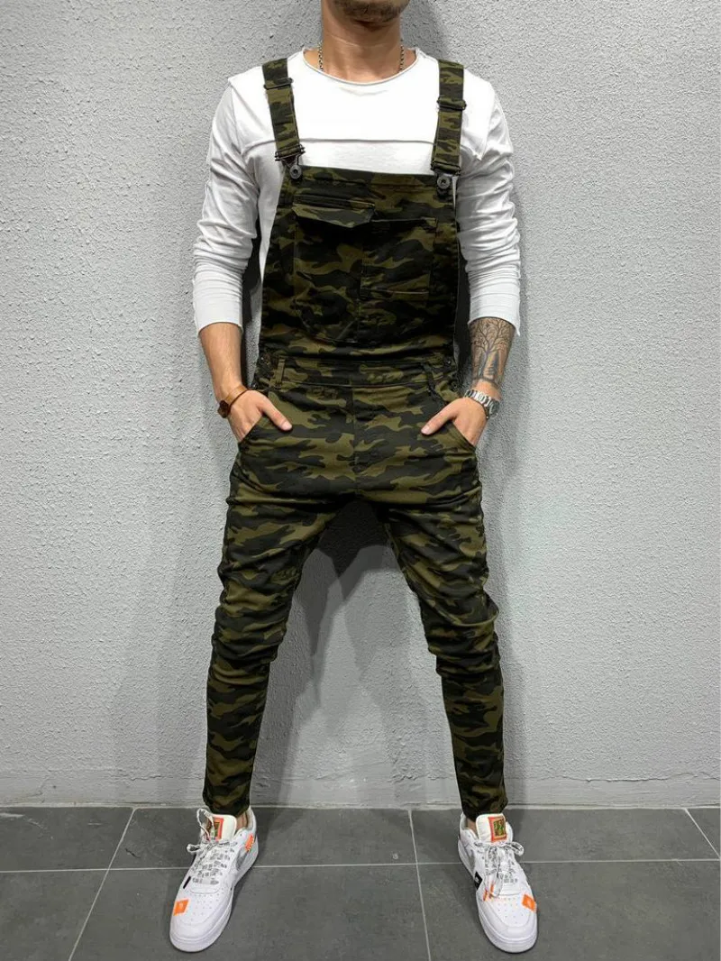 

Dungaree Bib Overalls Men Hip Hop Streetwear Male Cargo Work Pants Multi-Pocket Coveralls Mens Casual Slim Denim Pant Trousers