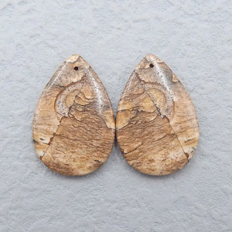 

Handmade Jewelry Natural Stone Picture Jasper Water Drop Earring Bead For Women 30x20x4mm 6g