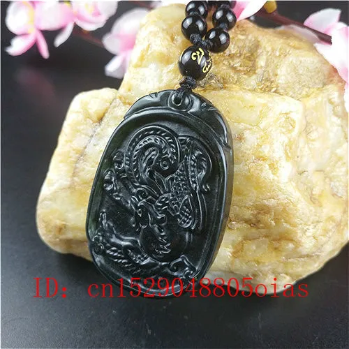 Сертифицированный китайский натуральный черный зеленый нефрит Феникс ожерелье