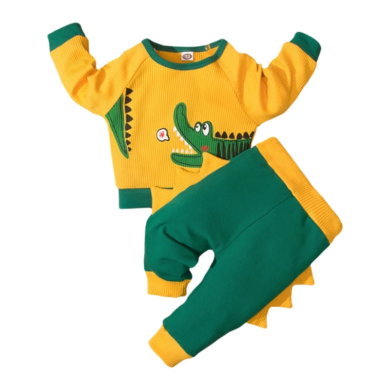 

Autumn Cartoon Crocodile Baby Boys Clothing Set 2PCS Set Home Service Two-piece Set 0-18M For Kids Fashion