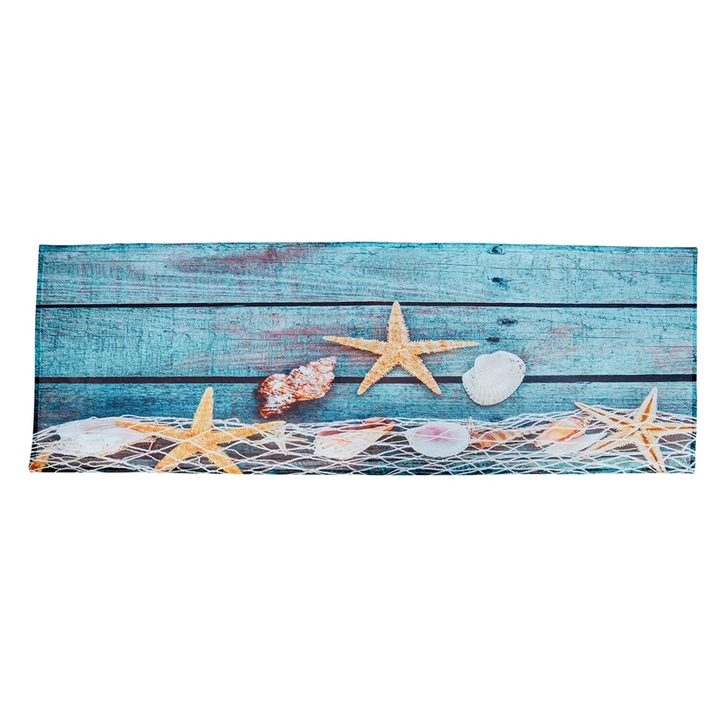 

Retro Blue Wood Flooring Fishing Net Conch Shells Starfish Nautical Non-Slip Decorative Bath Mats Rugs For Bathroom Shower Acces