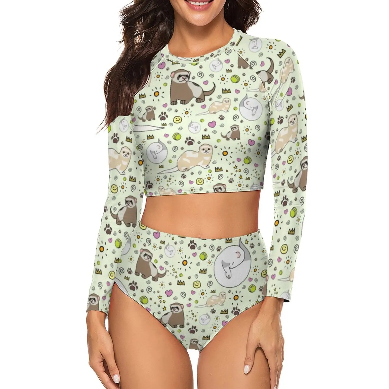 

Ferrets Bikini Swimsuit High Cut Printed Beach Swimwear Big Chest Best Two Piece Bathing Suit