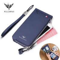 anti theft brush anti demagnetizing wallet for mens long multi card head leather zipper large capacity clip pocket male purse