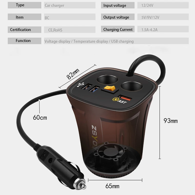 Зарядное устройство USB для автомобильного прикуривателя 5 В 4 2 А 12 24 светодиодный