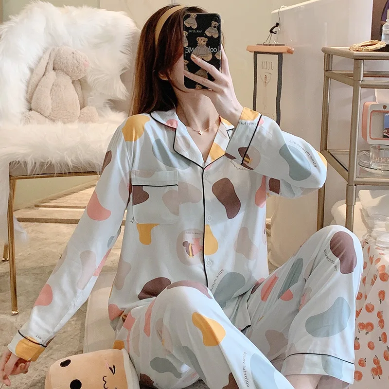Suitable for Daily Wear Female Spring and Autumn Long Sleeve Internet Hot Rayon Cotton Silk Tracksuit Japanese style Girl Set