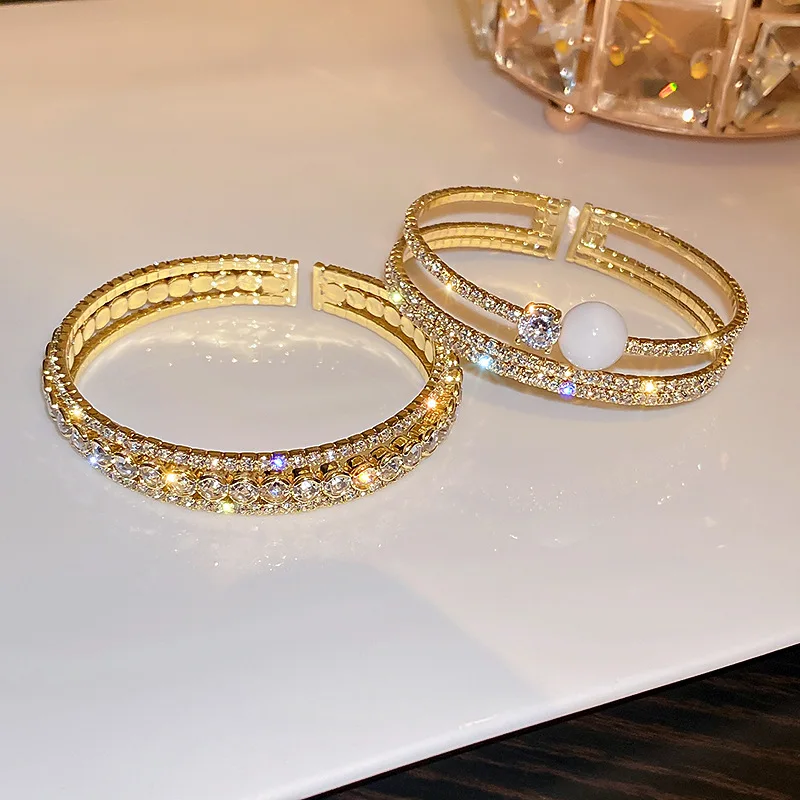 

European and American Fashion Exaggerated Diamond Open Bracelet Net Celebrity Super Flash Temperament Design Jewelry Female