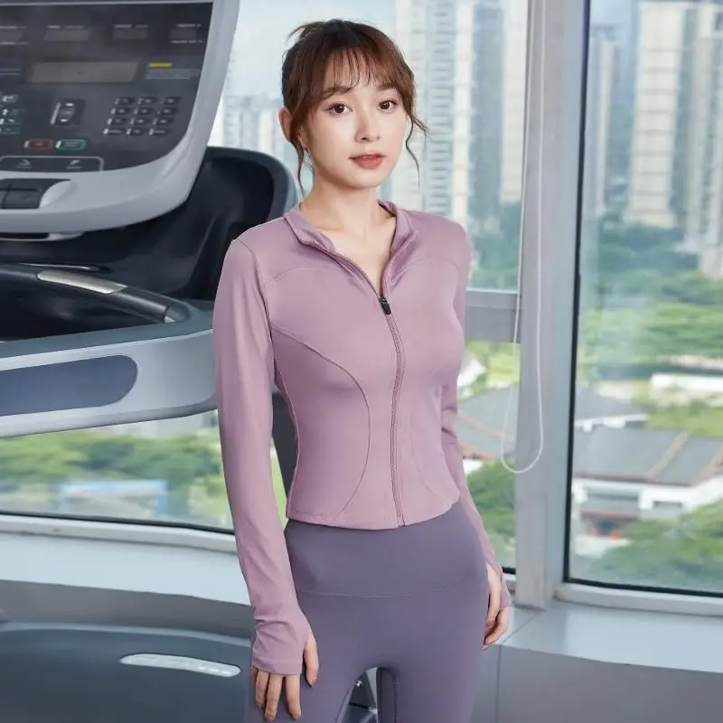 

Женские куртки, спортивные топы, одежда для йоги, колготки на молнии с длинными рукавами, быстросохнущие тонкие сексуальные спортивные кост...