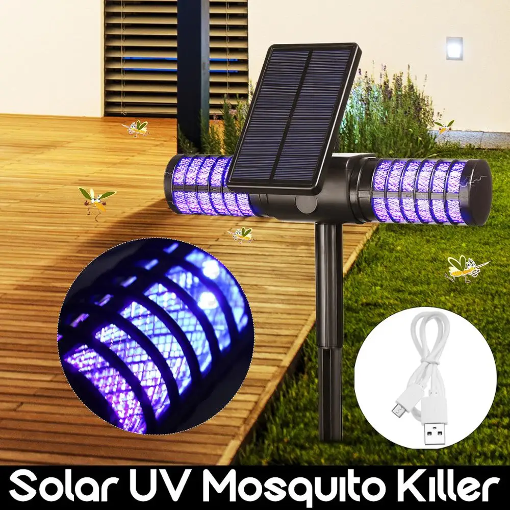 

Solar Powered LED Outdoor Yard Garden Lawn Light Waterproof Anti Mosquito Insect Pest Bug Zapper Killer Trapping LED Lamp