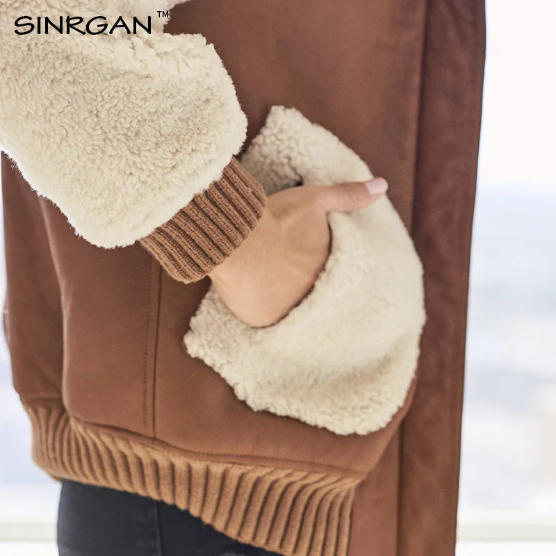 SINRGAN кожа мех лоскутное теплое пальто зимняя куртка женская 2020 молния топы с