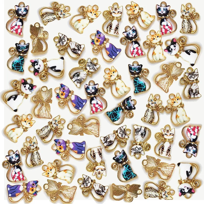 10 шт. эмалированные Подвески в виде кошек бусины для самостоятельного