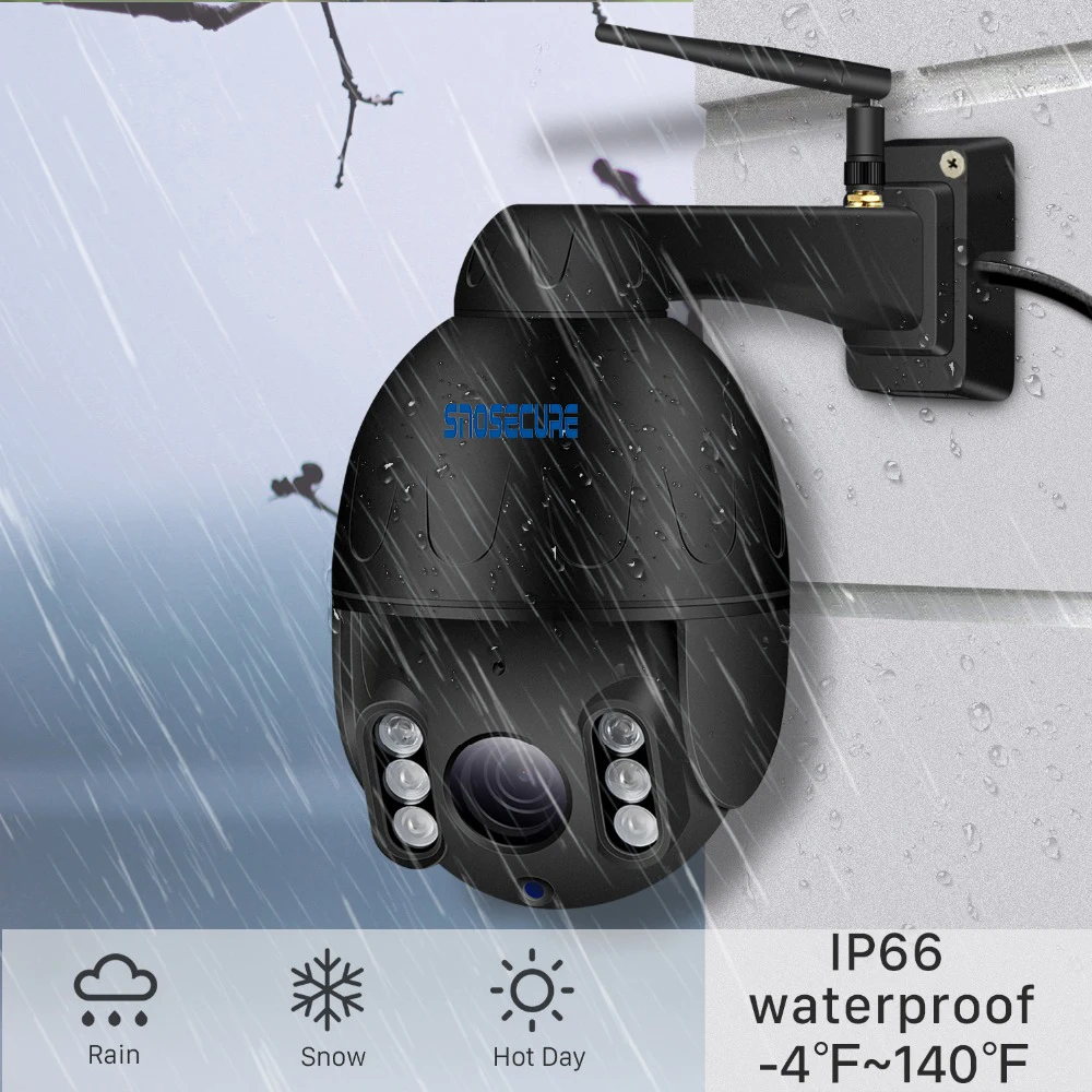SNOSECURE Wireless Street Dome IP Camera Wifi 5MP Black Surveillance Tour Auto Cruise with Microphone Speaker Talk 128GB Card