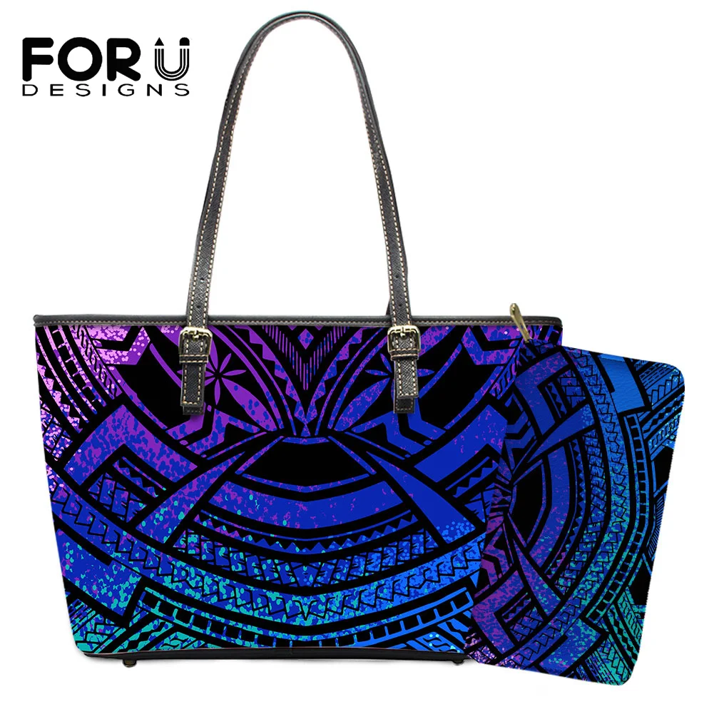 

FORUDESIGN 2021 New Fashion PU Big Bag Tote For Lady Polynesian Maoli Printing Good Quality High Capacity Leather Handbags