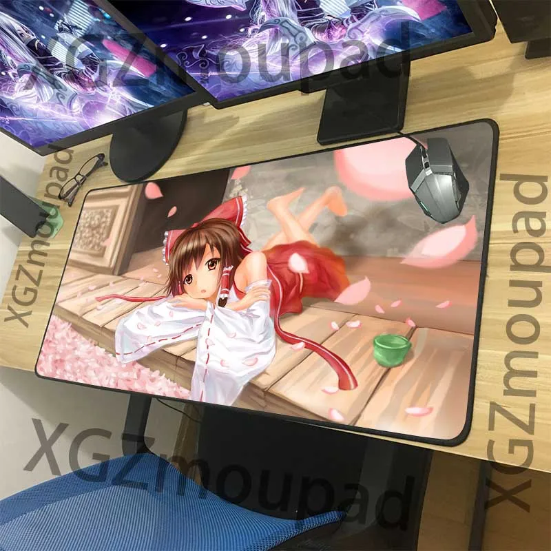 Большой коврик для мыши XGZ черного цвета с застежкой по краям аниме вишня милая